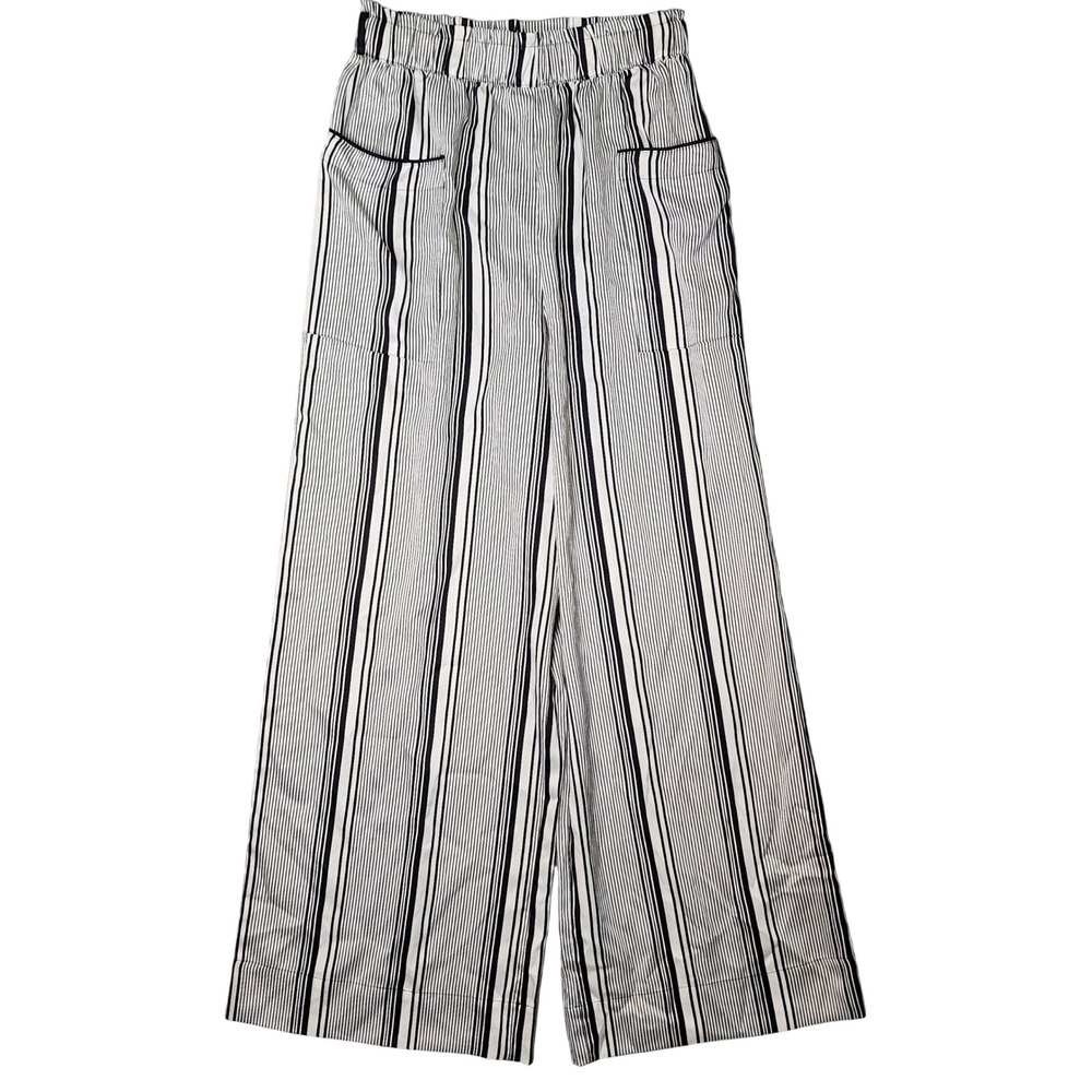 Victoria's Secret Satin Pajama Pants Small Black White Striped Wide Leg Lounge